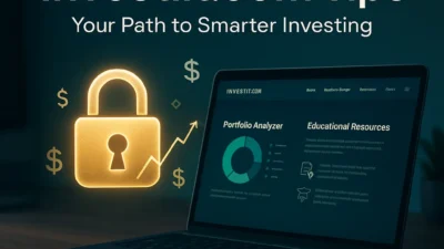 Illustration of a confident investor reviewing financial charts and graphs on a laptop, symbolizing smart investment strategies and tips from Investiit.Com