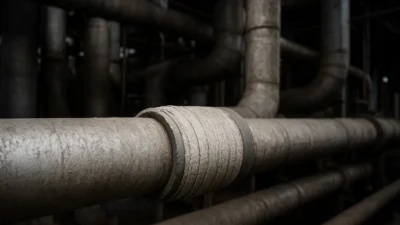 Industrial pipes wrapped with asbestlint asbestos tape for insulation and fireproofing